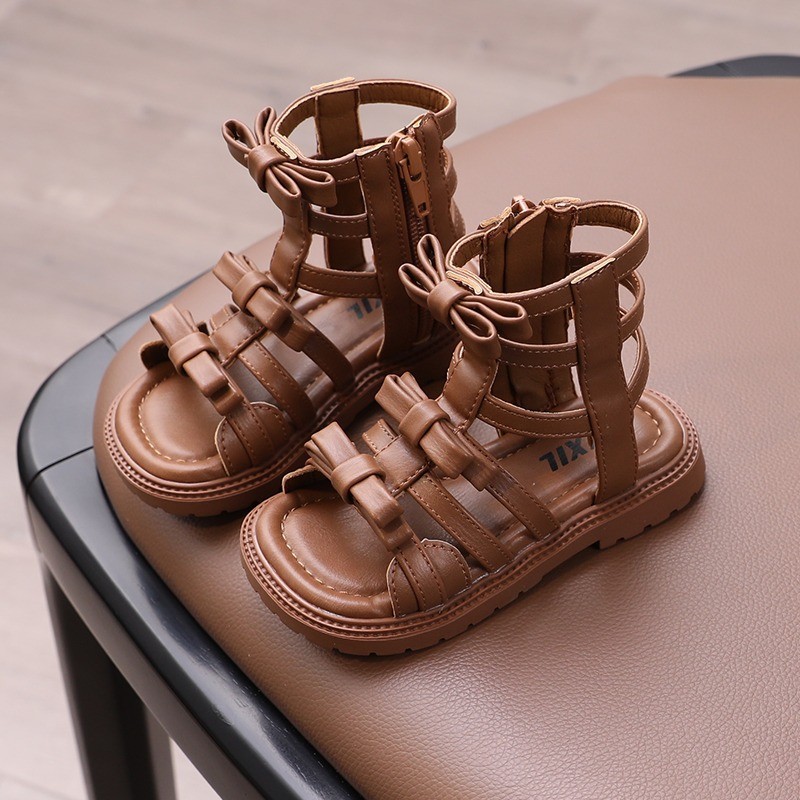 Little Girl Sweet Bow Princess Shoes 2024 Summer New Fashion Korean Edition Girls High Top Roman Sandals_voghion.com