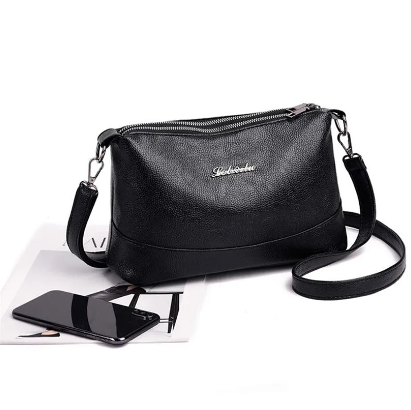 Borsa a tracolla da donna in morbida pelle PU con doppia tasca Yogodlns, con due tracolle, nera_voghion.com
