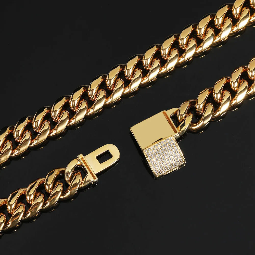 Collier chaîne cubaine pour homme en acier inoxydable doré_voghion.com