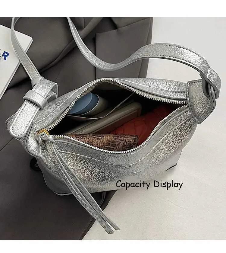 Borsa a tracolla in pelle PU alla moda da donna, borsa a tracolla in pelle solida, borsa a tracolla casual da donna, versatile, in argento_voghion.com