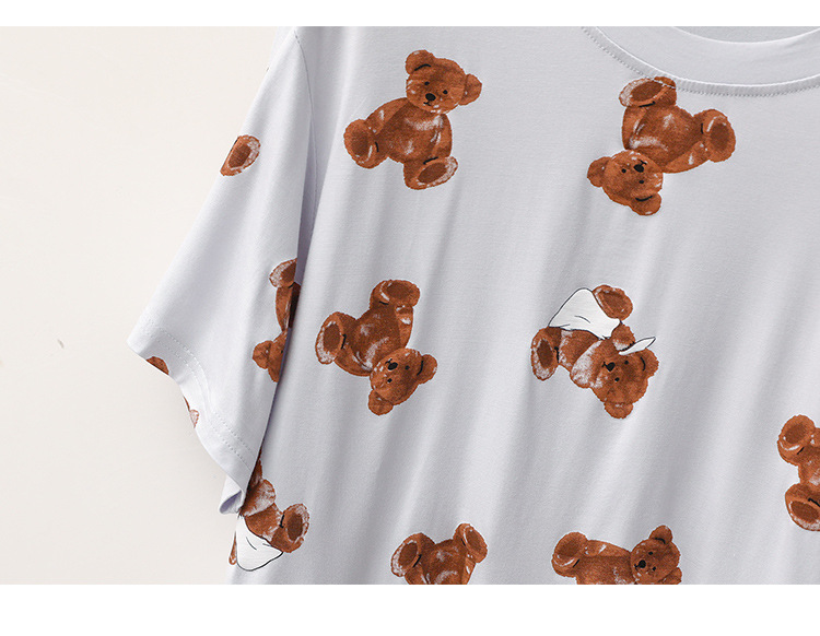 Vêtements pour femmes pyjama modal pour femmes en été mince ours de dessin animé confortable doux col rond pantalon à manches courtes vêtements de maison_voghion.com