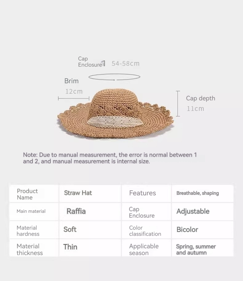 Sommerstrand-Spitzenstrohhut für Damen, frischer Sonnenschutzhut, Sonnenschirm, faltbarer Sonnenhut für Tourismus und Urlaub_voghion.com