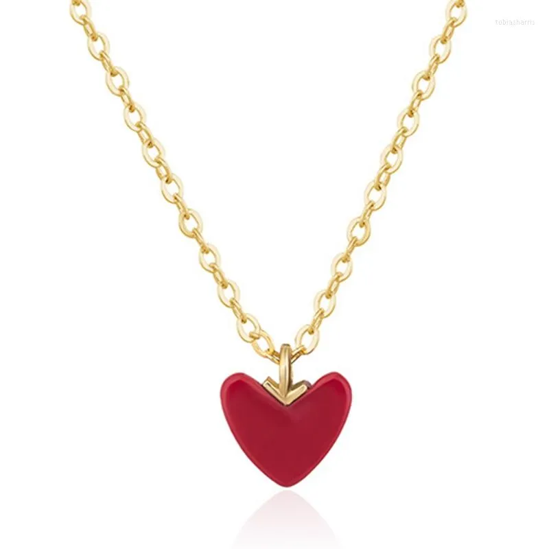 Chaînes en argent sterling avec pendentif en forme de cœur rouge et simple, chaîne plaquée or pour femme, colliers fins et légers_voghion.com