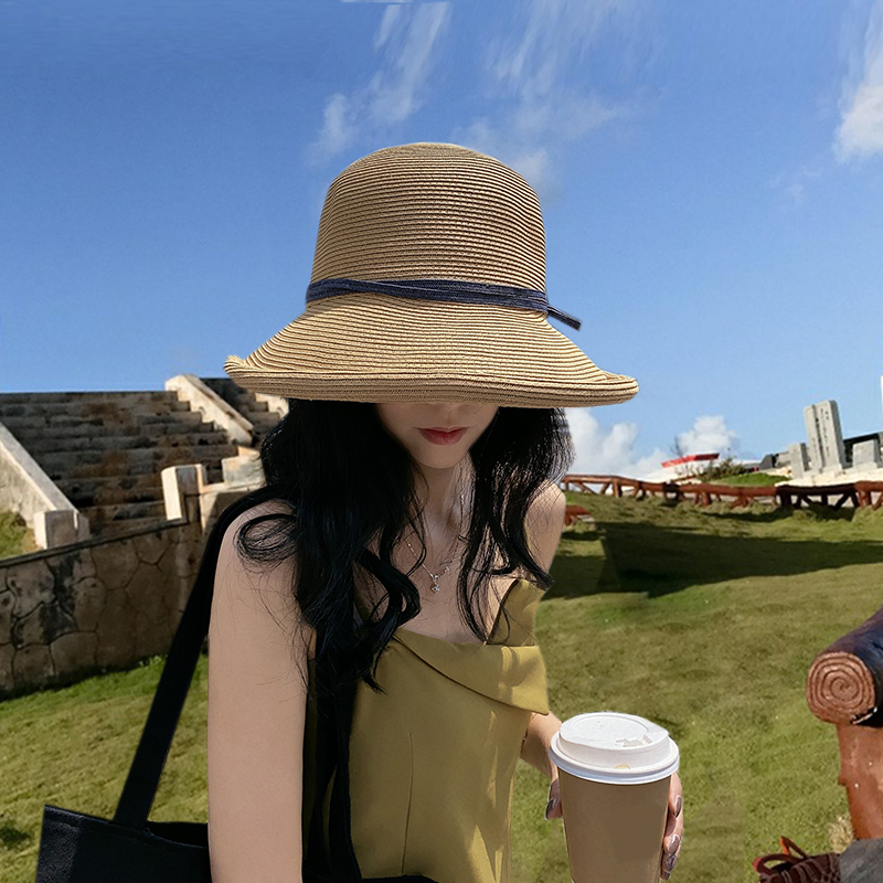 Internet-Berühmtheit Hepburn-Stil Stroh Strand Japanischer Gras Sonnenhut, weiblicher Sommer Fischerhut_voghion.com