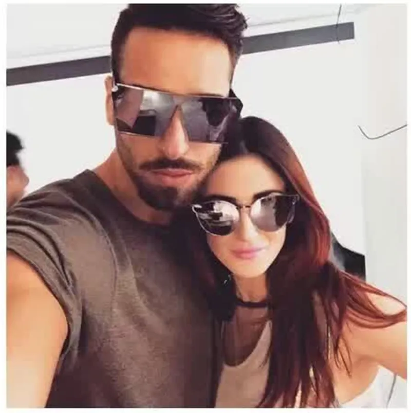 Designer Men's Square Sunglasses Oversized Shiny Mirror Lens Style_voghion.com