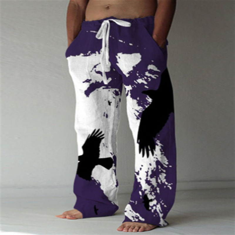 Herren Freizeithose Mit Retro Ethno Print Und Weitem Bein_voghion.com