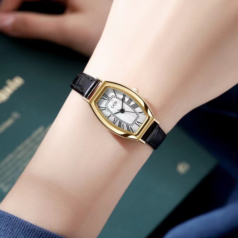 Gedi's New Roman Graduated Wine Barrel Shell per Studentesse, Orologio al Quarzo con Cintura di Lusso Piccolo e Leggero（_voghion.com