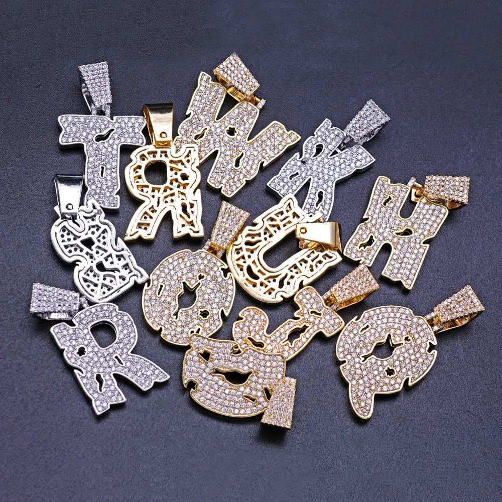 New personalized Diamond A-Z Initial Letter Custom Name Pendant Necklace Iced Out CZ Gold Plated Hiphop DIY Jewelry for_voghion.com