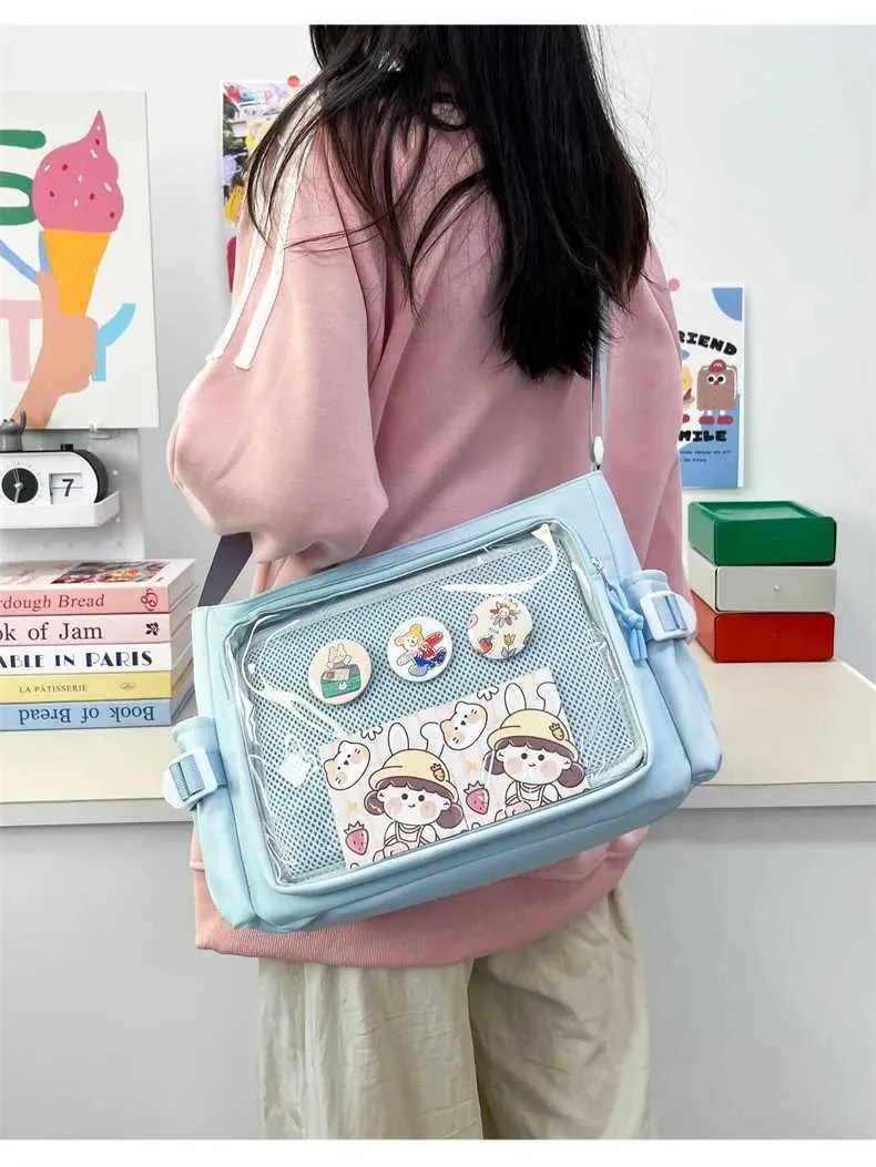 Stile preppy Candy Color Carino Spalla Anime Expo Trasparente Badge Display Messenger Bag Donne Bambola Itabag Crossbody_voghion.com