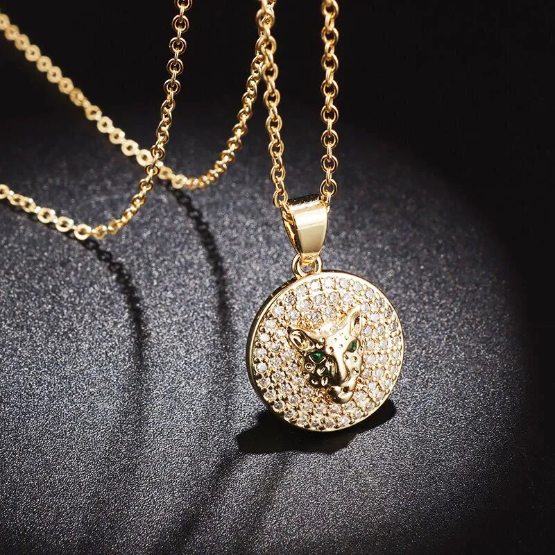 Chain Fahion High Quality Cubic Zirconia Leopard Head Pendant Necklace Women Girl Gold Color Charm Party Jewelry_voghion.com