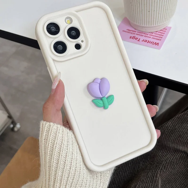 Carcasă telefonică din silicon TPU cu flori de lalele pentru iPhone 11, 12, 13 Pro Max, X, XS, XR, 14/15" (negru)_voghion.com