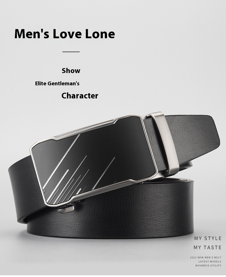Genuine Leather Men's Automatic Buckle Belt Business Style_voghion.com