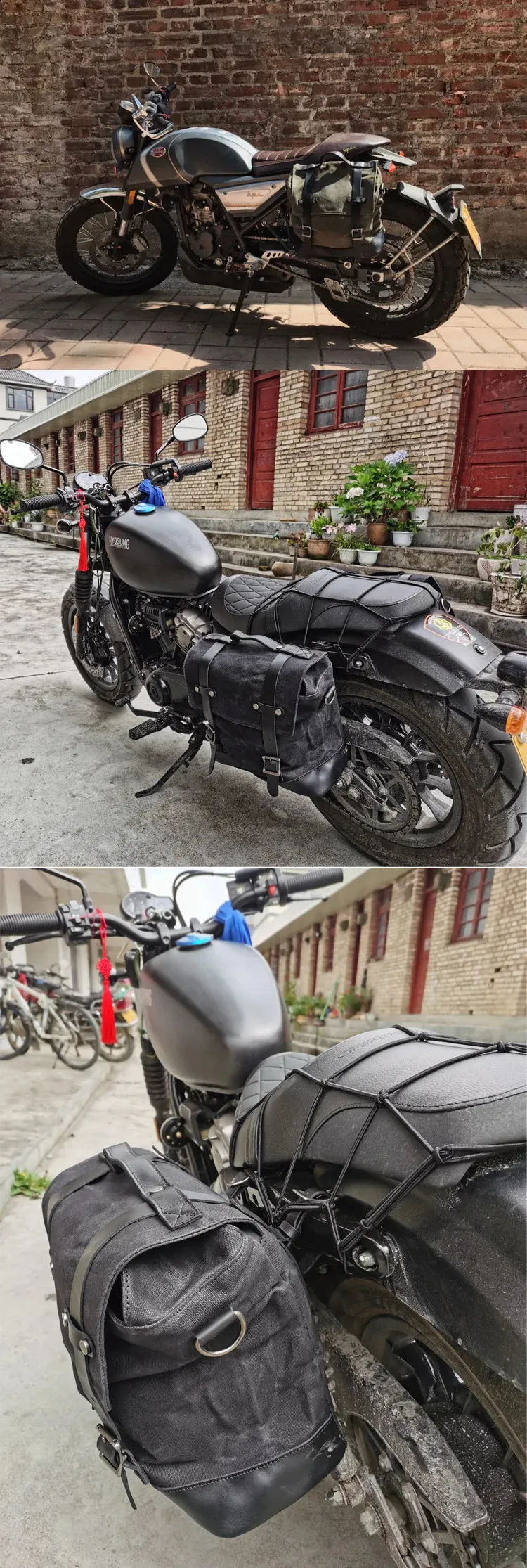 Retro locomotive universal waterproof side motorcycle canvas knight saddle bag 240824_voghion.com