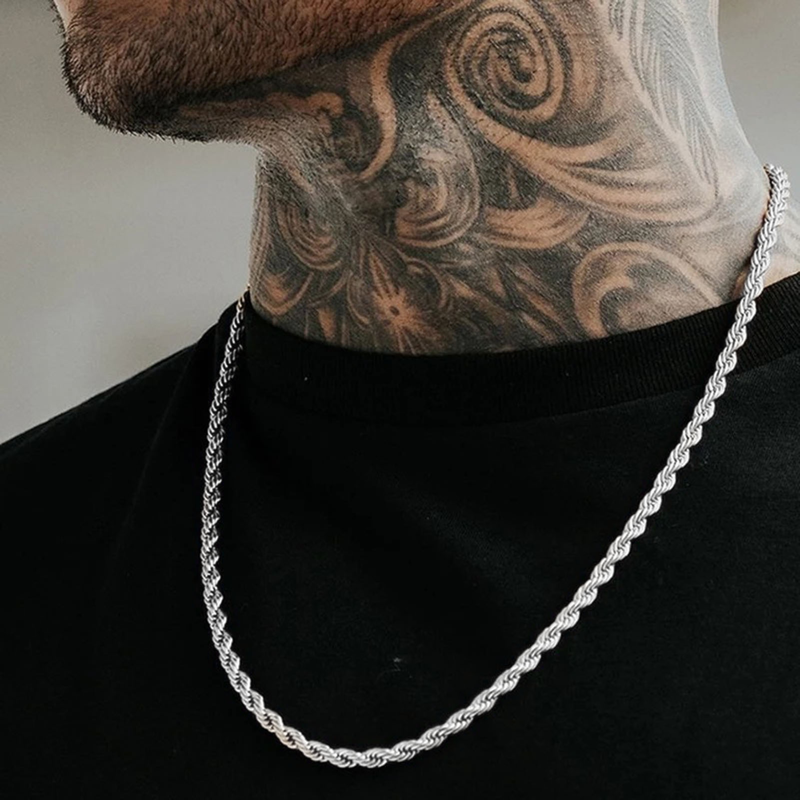 Shuosbai Men 3mm Choker Necklace Hip Hop Style Twist Chain Necklace Lobster Buckle Alloy Necklace Jewelry Accessories