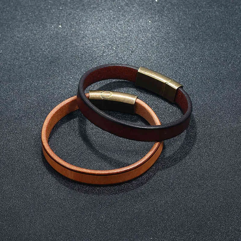 Bracciale da uomo in pelle intrecciata marrone punk con chiusura magnetica in acciaio inossidabile, alla moda, da 20,5 cm, regalo_voghion.com