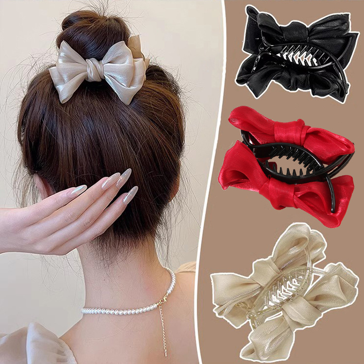 Mesh bow clip princess bun hair clip summer hair clip ponytail clip_voghion.com