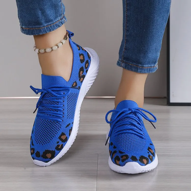 Leopard Schnürsneaker Leichte Atmungsaktive Sportschuhe Damen_voghion.com
