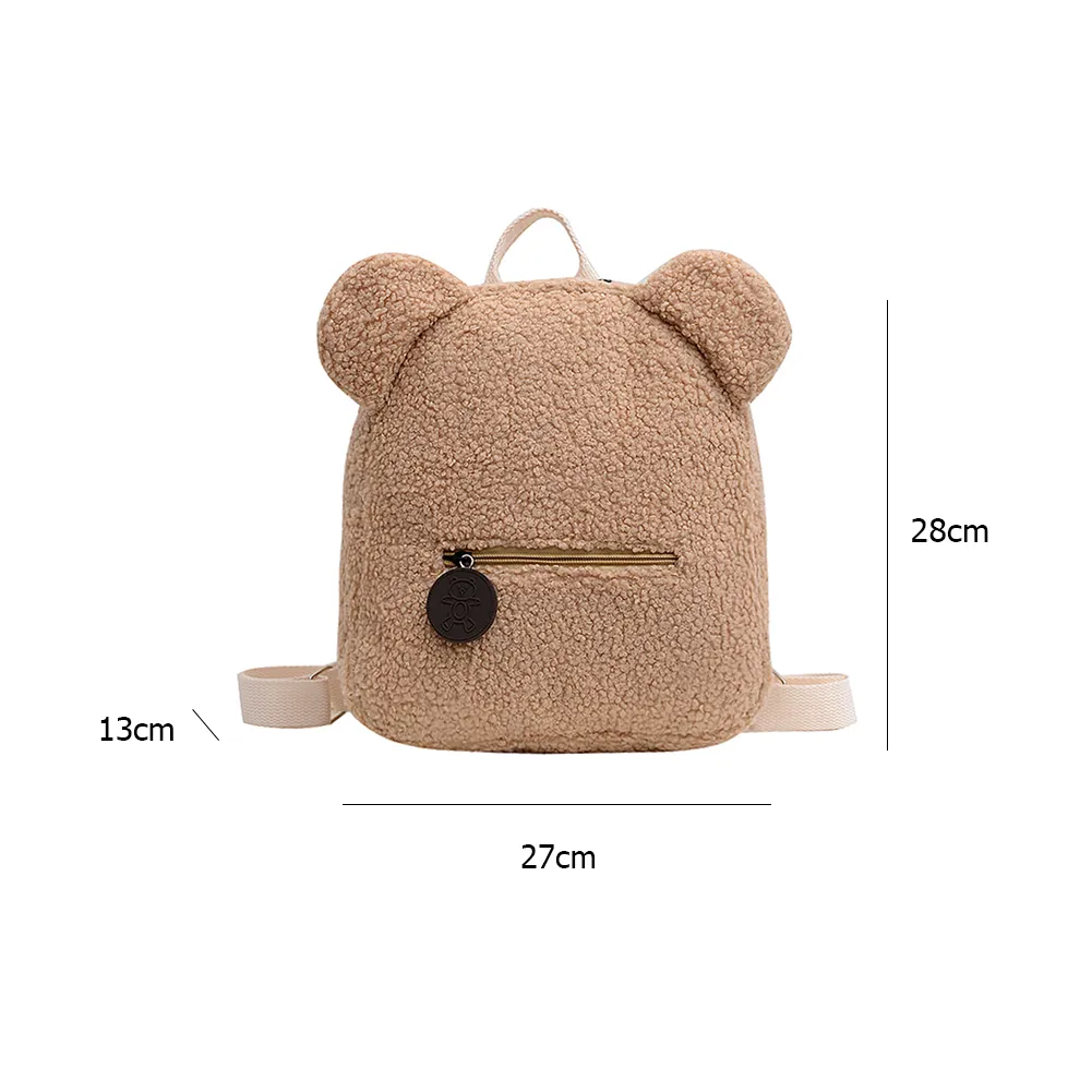Casual Fleece Bear Shaped Shoulder Cute Women Backpack Children School Bag Travel Rucksack Solid Color Handbag_voghion.com