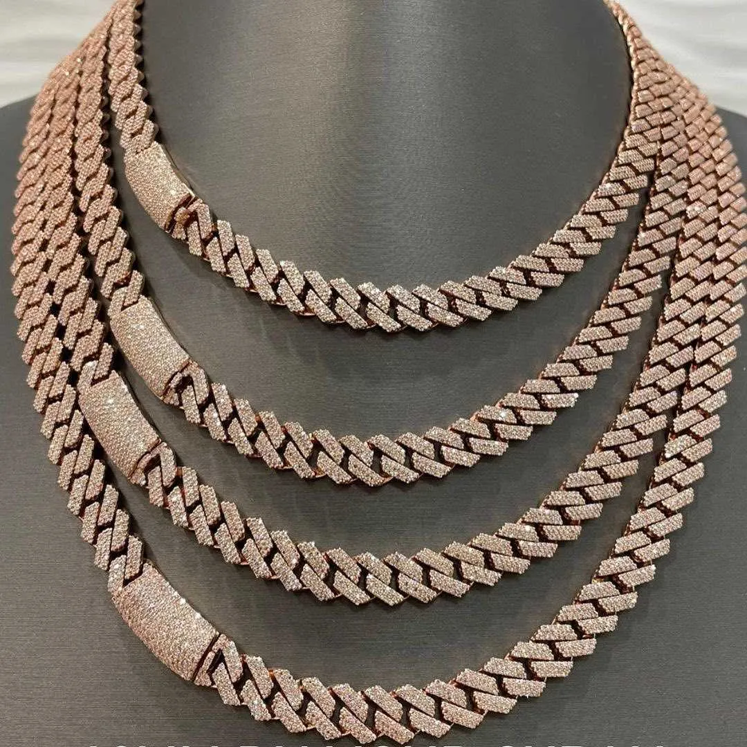 Colier cu lanț cubanez Miami din argint sterlin, vânzare fierbinte, model hip-hop, model Iced Out, culoare d, VVS, moissanit, 10 mm_voghion.com
