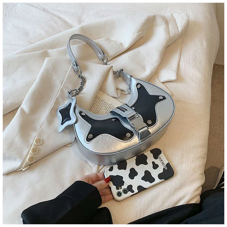 Y2k Shoulder Premium Pu Leather Mixed Color Rivet Fashion Handbag Retro Designer Women's Wallet Street Dressing Bag_voghion.com