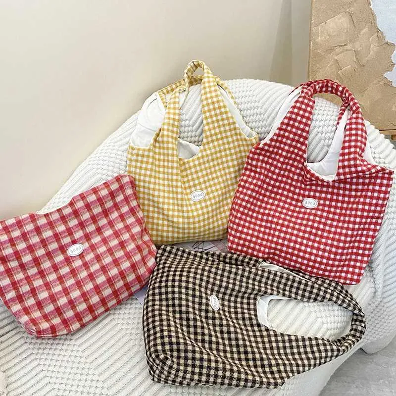 Sac à bandoulière à carreaux rouges colorés de grande capacité pour femmes, sacs à main tendance 2024_voghion.com