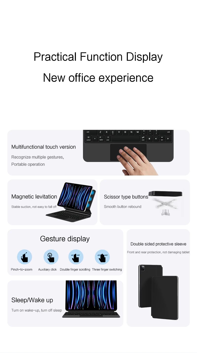 TrackPad Magic Keyboard For iPad Pro 11 2022-2018 Air 5 4 10.9 Air4 Air5 Tablet Case Arabic Hebrew French German Portuguese_voghion.com