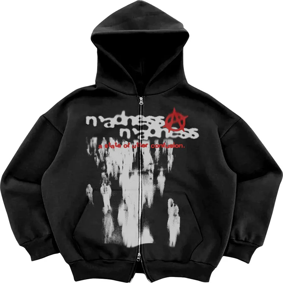 Men's Hoodies Y2K American Vintage Hoodie Men Winter 2024 Goth Haruku Alphabet Print Oversized Street Zipper Casual Loose_voghion.com