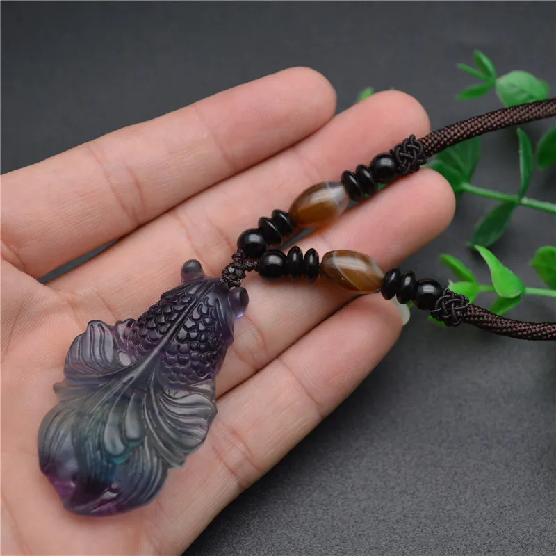 Anhänger Halsketten Schöne hochwertige natürliche bunte Stein Goldfischform Halskette Modeschmuck Frau Mann Party_voghion.com