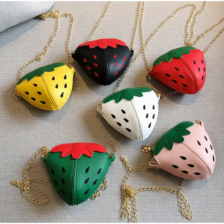 Kids Strawberry Shape Messenger Bags Cute Girls Princess Purse Children Chain Shoulder Outdoor Fruit Crossbody Bag M1169_voghion.com