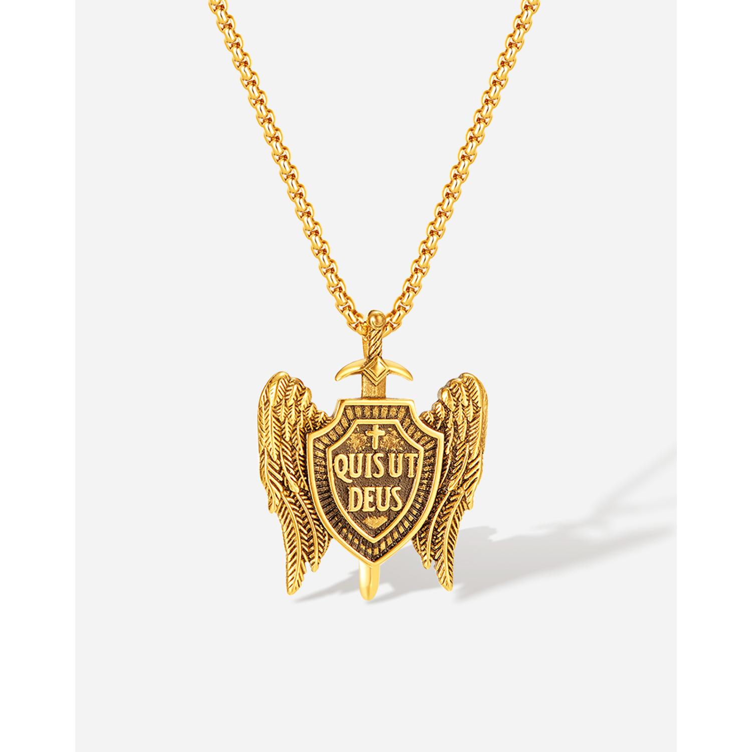 Collana con ciondolo scudo spada angelo ali vento personalità acciaio inossidabile uomo_voghion.com