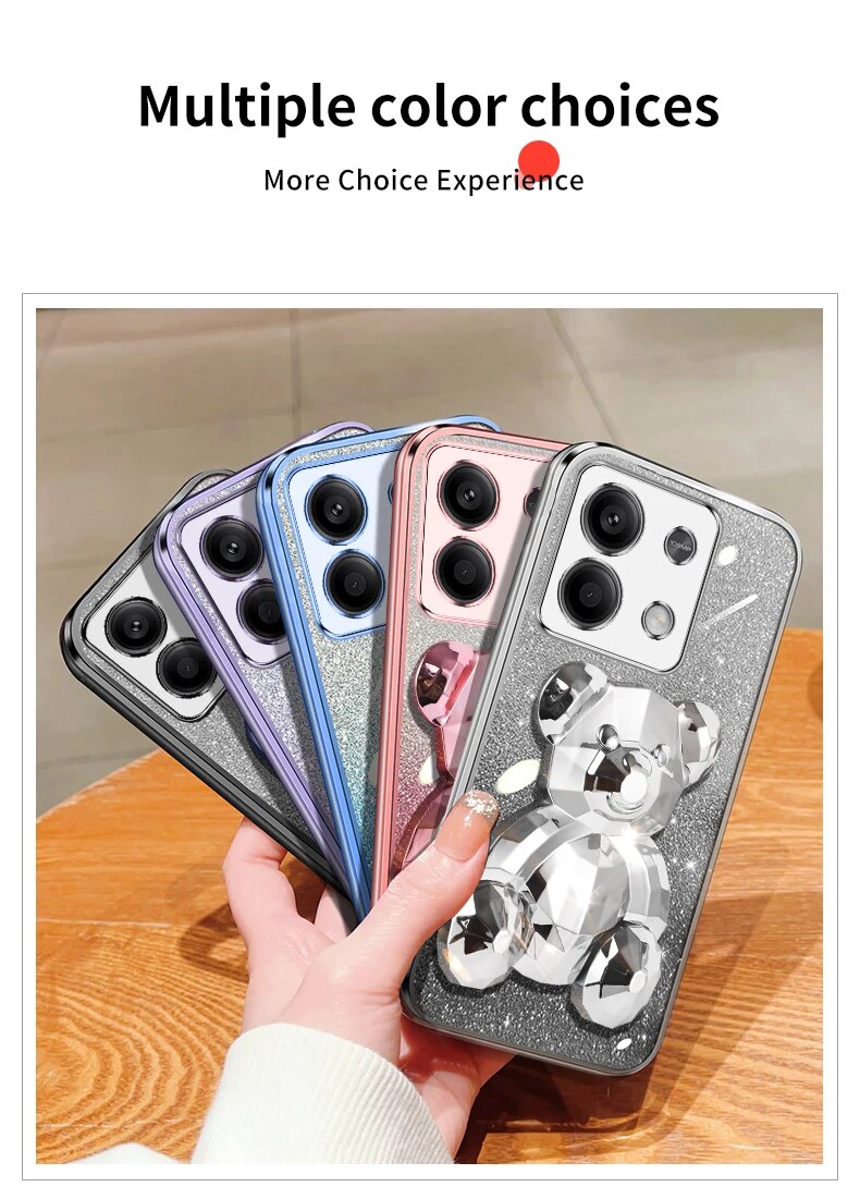 note13 pro Glitter Plating Bear Holder Case On For Xiaomi Redmi Note Pro note13pro redmi 13C 4G 5G Stand Cover note 13_voghion.com