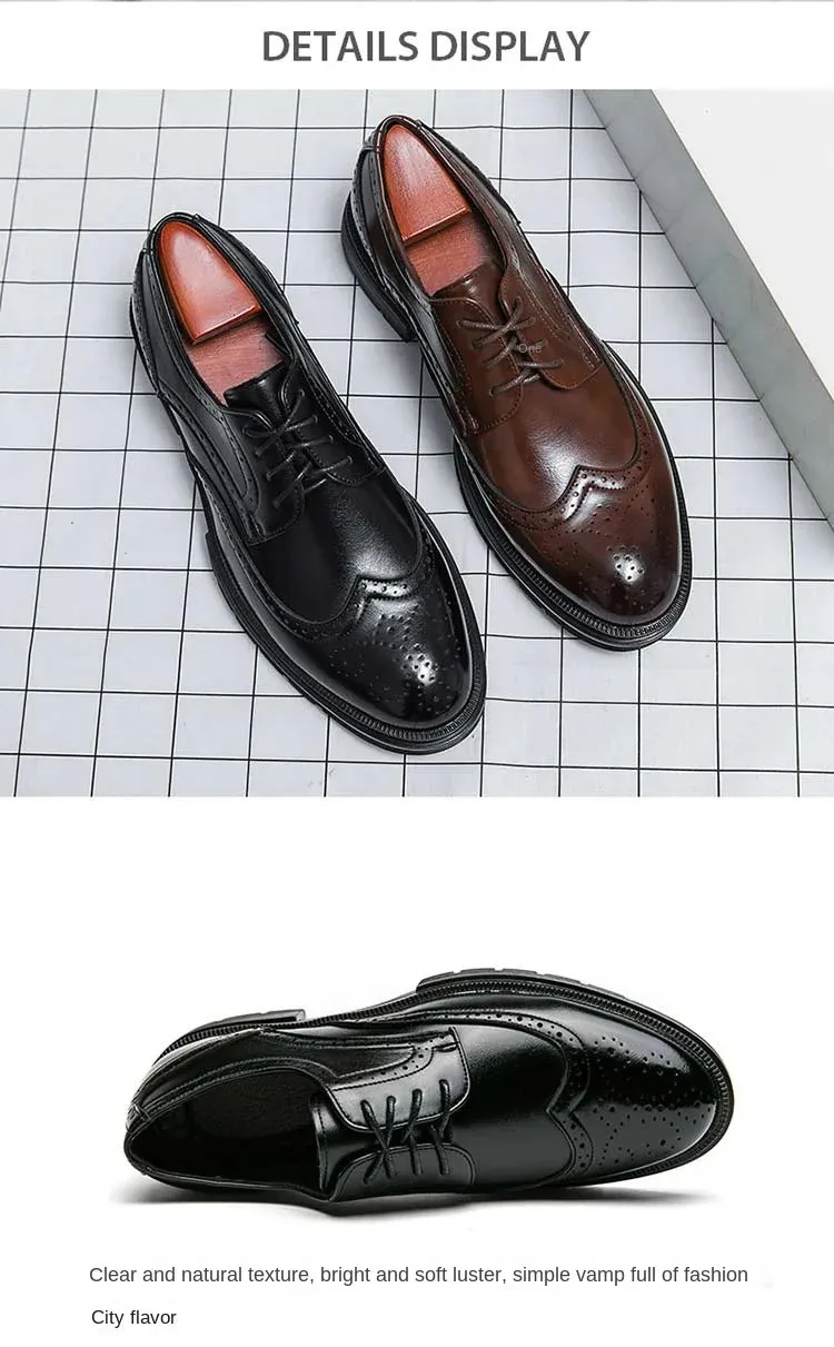 Oxford preto com ponta de asa feito à mão Brogue couro clássico formal masculino Oxfords 240607_voghion.com