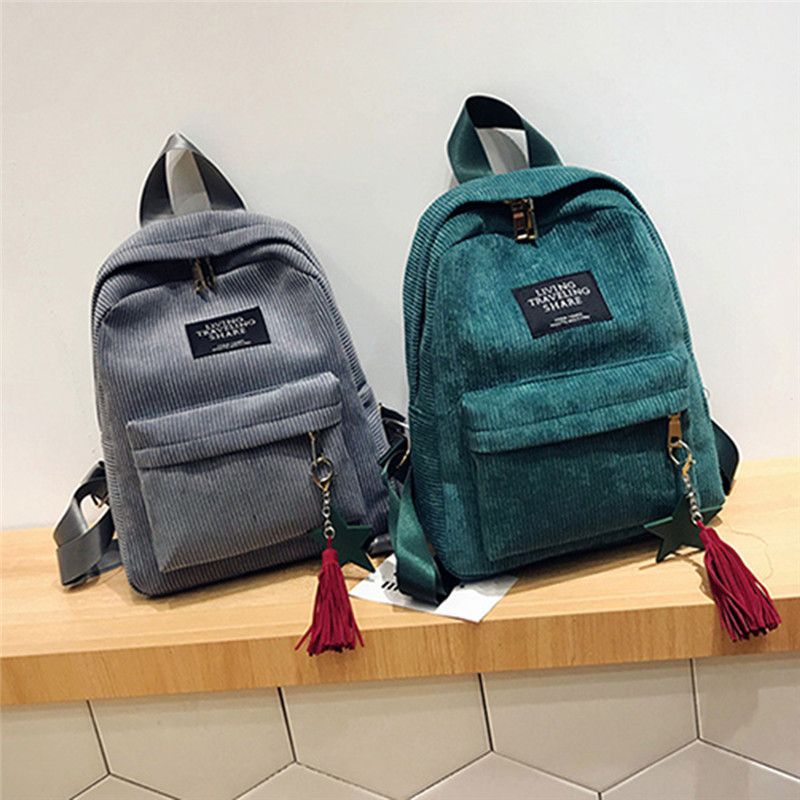 Retro-Rucksack modisch, die High School und College-Studenten, einfache Rucksäcke aus Cord für Damen, große Kapazität_voghion.com