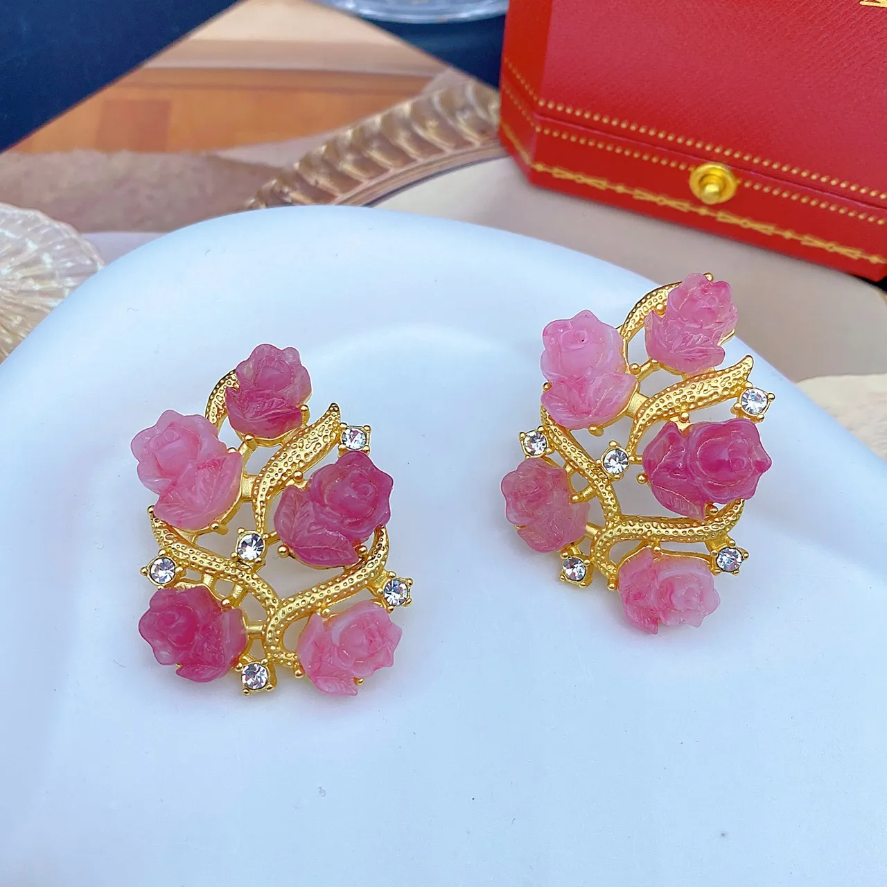 Collier en verre clair dégradé de fleurs de cerisier roses, boucles d'oreilles roses, broche, corsage, bijoux de style européen et américain_voghion.com