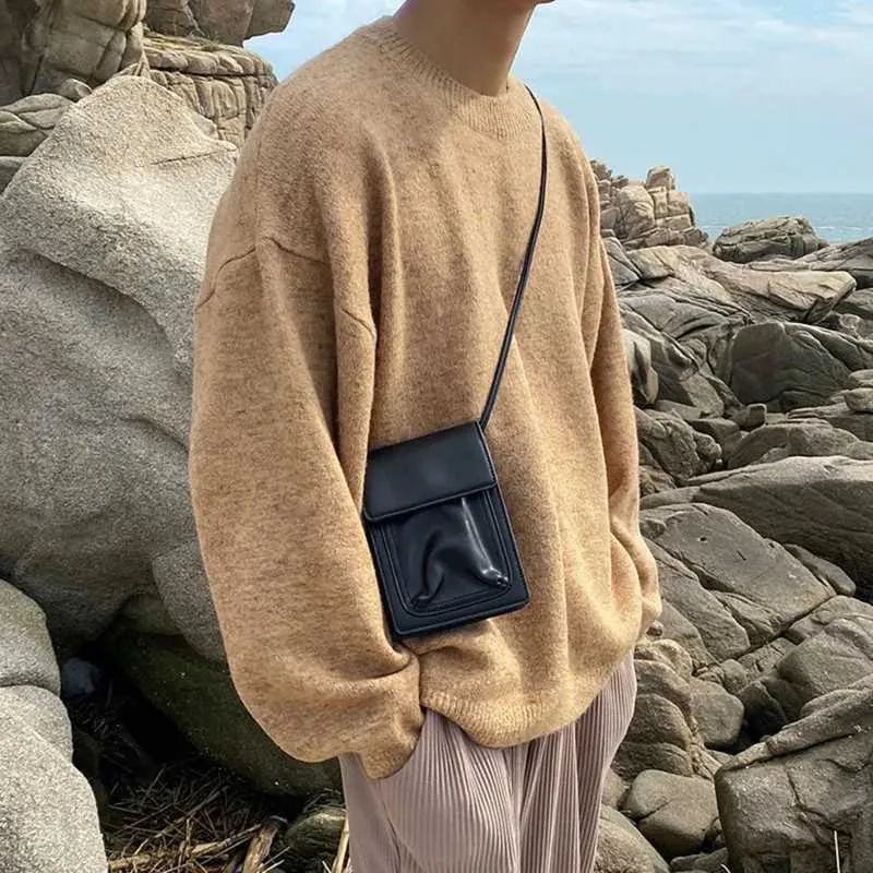 Männer Kleine Umhängetasche PU Leder Casual Wild Messenger Bags einfarbig Jungen Schulter Tasche Telefon Geldbörse Multifunktion_voghion.com