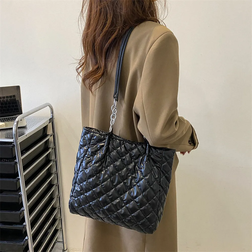 Borsa a tracolla imbottita in cotone trapuntato da donna, autunno inverno, borsa da viaggio di grande capacità_voghion.com