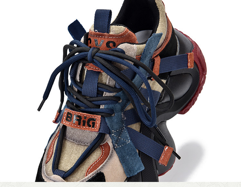 Chaussures de sport décontractées à semelle épaisse pour papa, en cuir véritable, polyvalentes, à lacets, basses, Design Sense, nouvelle collection printemps 2024_voghion.com