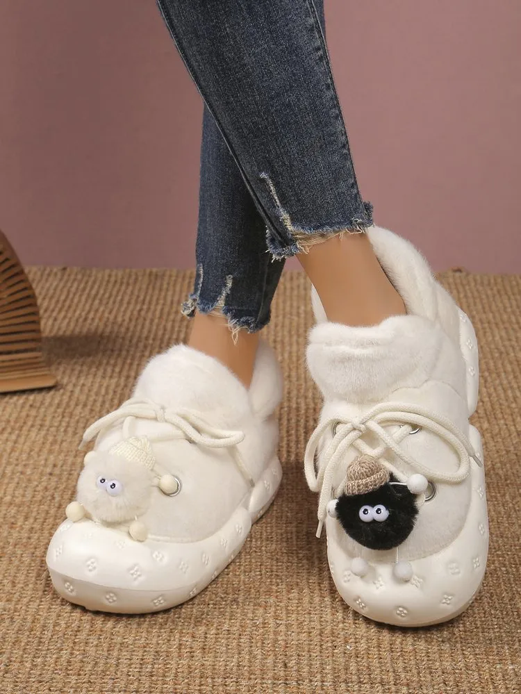 Kleine Original Niedliche Baotou Flauschige Weibliche Herbst Und Winter Tragen 2024 Neue Dicke Unterseite Plus Fleece Warme Baumwolle Hausschuhe_voghion.com