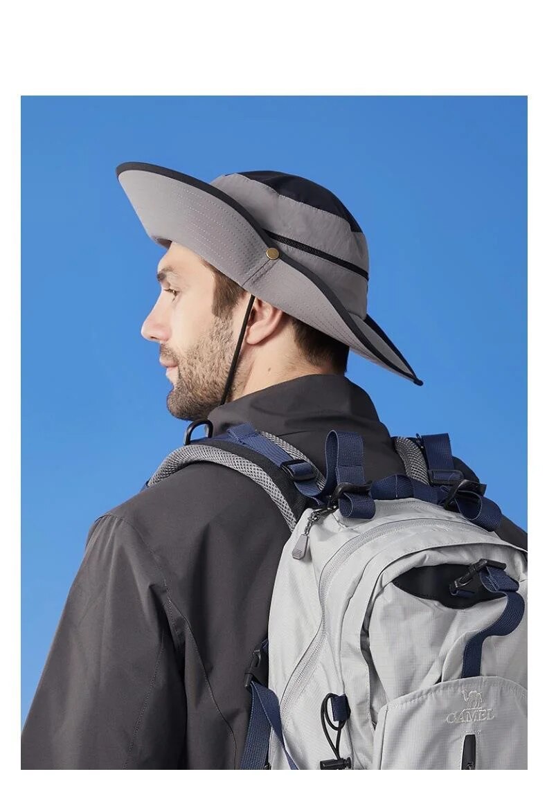 New Large Brimmed Waterproof Outdoor Hat for Men and Women, Suitable for Casual Mountaineering, Sun Protection, Face Covering, Fishing Hat_voghion.com