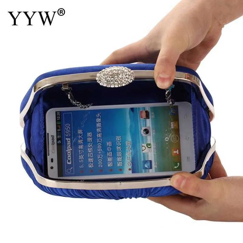 Royal Blue Folded and Pillow shaped Bag Elegant Designer Clutch with Chain Rhie Buckle Wedding Party Wallet 2024 Y241019_voghion.com