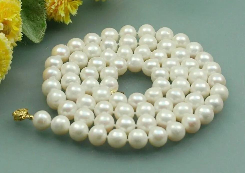 Collier ras du cou en perles d'eau douce naturelles blanches de 8 à 9 mm pour femme, 35" et 50"_voghion.com