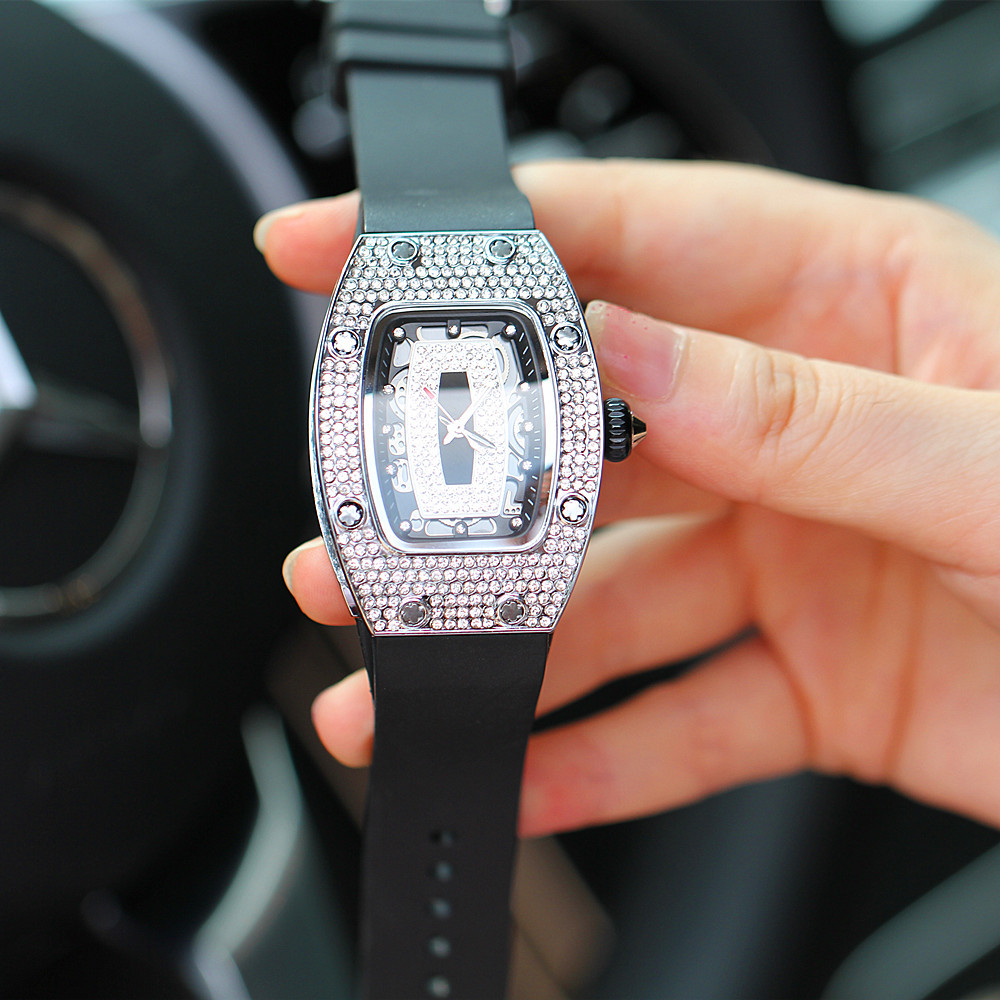 Riicht Moudetrend Nei Damen Wäin Eemer Mikro Nuecht Glühende Voll Diamant Silikonband Waasserdicht Quartz Auer_voghion.com