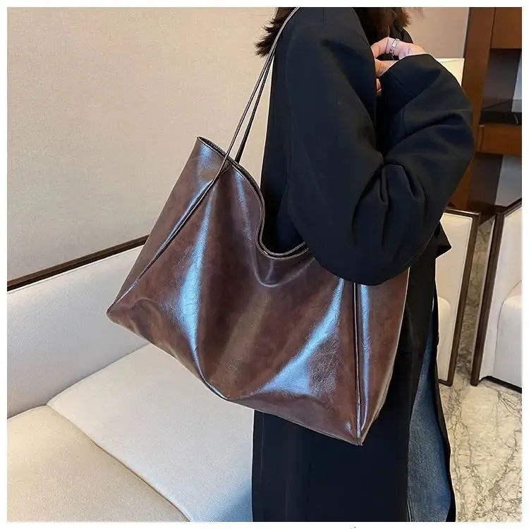 Geantă de umăr din piele pentru femei, model vintage roșu, sport, casual, la modă, capacitate mare, Shopper, Haruku, simplă, geantă de mână_voghion.com