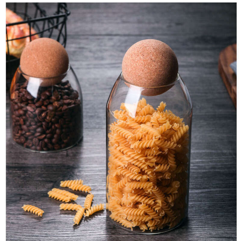 Cork Ball Stopper Bottle, Tea Glass Transparent Coffee Bean Sealed Can, Food Grade Large_voghion.com