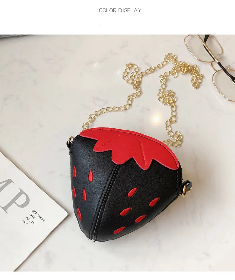 Kids Strawberry Shape Messenger Bags Cute Girls Princess Purse Children Chain Shoulder Outdoor Fruit Crossbody Bag M1169_voghion.com