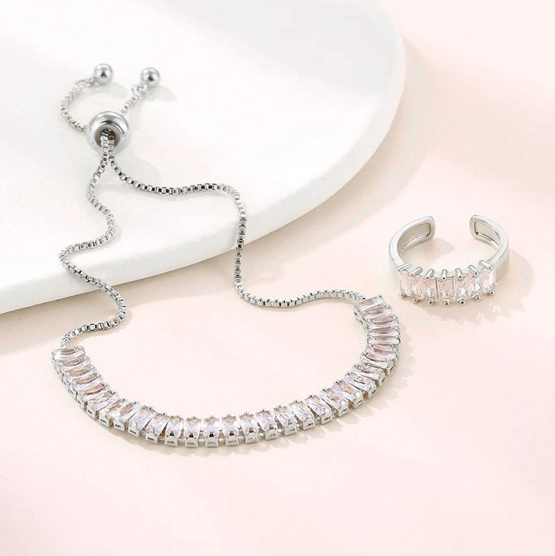 Fashion New Style Women's High End Temperament Adjustable Zircon Bracelet Ring Set_voghion.com