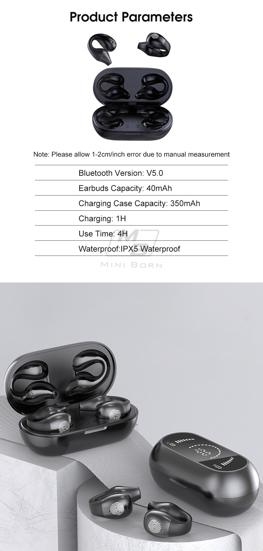 2024 TWS Bluetooth 5.0 Earphone No In-Ear Headphones Wireless Sport Earbud Ear Hook Earphones Power Display Headset HD Call Earbuds Waterproof Sweat-_voghion.com