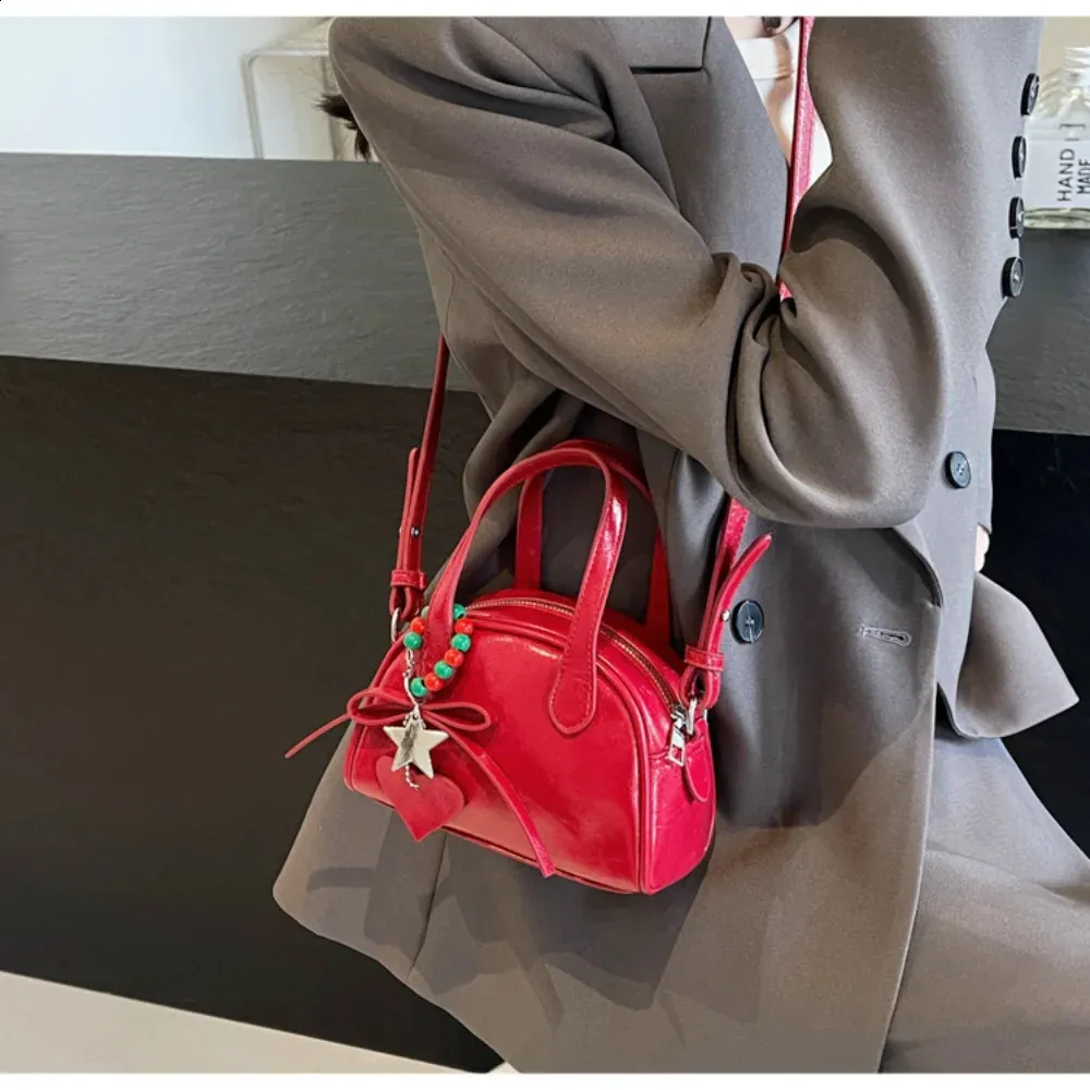 Damenhandtasche, einzelne Schulter, Umhängetasche, Weihnachtsfest-Atmosphäre, rot, vielseitig tragbar, trendige Mini-Tasche 240912_voghion.com