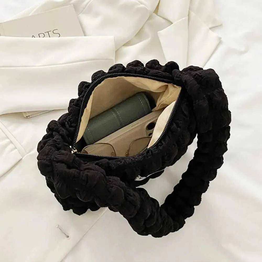 Borsa a tracolla trapuntata a tinta unita con bolle plissettate a forma di nuvola, per donne e ragazze, elegante, moda, casual, shopping_voghion.com