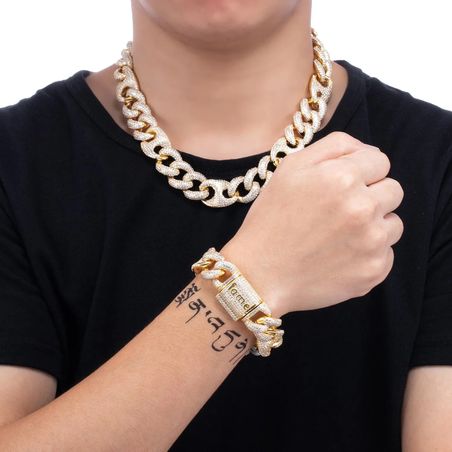 Personalised White Gold Bling Cuban Link Chain Necklace For Men_voghion.com